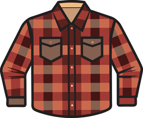 A detailed vector art illustration of a classic flannel shirt, showcasing vibrant colors, textured fabric patterns, and realistic stitching details
