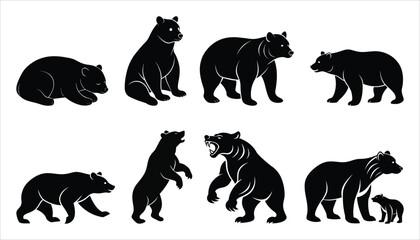 set of wild animals silhouette on white background a bundle of 8 Bear