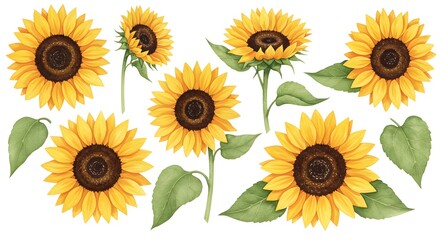 Vibrant Watercolor Sunflowers Botanical Illustration  Perfect for Summer Designs