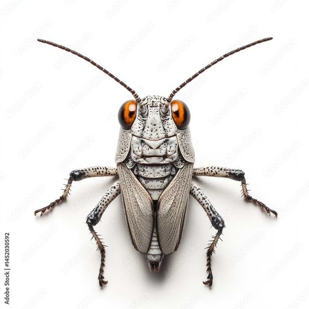 Wall mural detailed close up photograph of a grasshopper insect showing its intricate textures patterns and ana