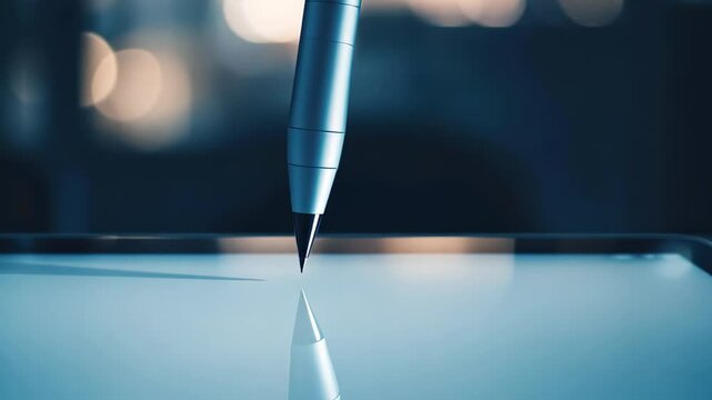Creative digital artistry at dusk captures inspiration with a sleek pen gliding on a glowing tablet screen Generative AI