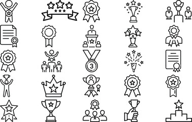 Vector Icons of Awards, Trophies, Medals, and Certificates for Recognition and Achievement