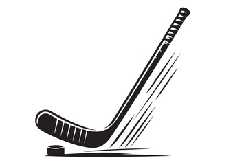 hockey stick logo silhouette and puck vector, hockey stick logo icon silhouette, ice hockey player silhouette vector, vector of black silhouette of hockey stick puck vector on white background 