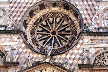 Rose window of the basilica of Santa Maria Maggiore in Bergamo Città Alta, built in the 12th...