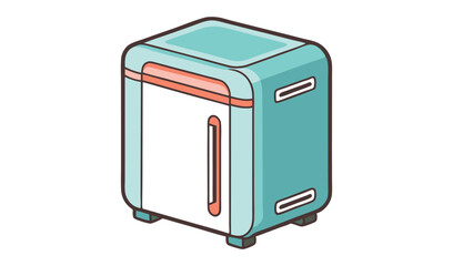 Blue mini-fridge, kitchen appliance, white background, home use, illustration