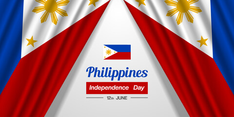 June 12th Is Philippines Independence Day. Two Philippines flag. Suitable for posters, banners, social media and more. White background.