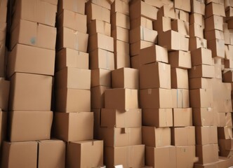 Stacked used cardboard boxes ready for recycling ,  recycling center,  pile