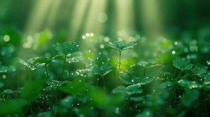 Lush green sprouts bathed in sunlight