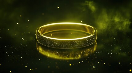 Golden ring with glittering details on dark background