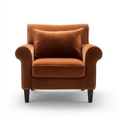 Fototapeta premium Brown armchair with pillow isolated on white background