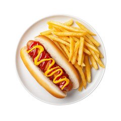 transparent PNG image of Hot Dog with French Fries on a Plate