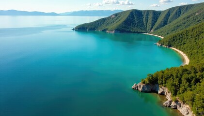 Fototapeta premium Distinctive shoreline shape forms a unique lake outline against land , cartography, abstract, abstract