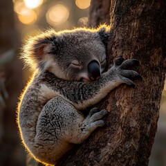 Obraz premium Sleepy koala nestled in a eucalyptus tree