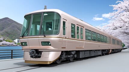 Obraz premium Elegant Pink Train with Spring Cherry Blossoms, and Japan.