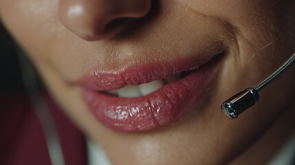 Close-Up View Of Smiling Woman Wearing Headset