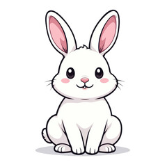 Obraz premium Cute white rabbit with pink ears and cheeks sitting happily on shadow with joyful expression