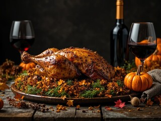 Autumnal Feast: Roasted Chicken, Wine, and Pumpkin
