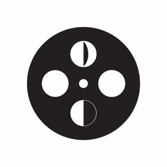 Fototapeta premium Classic film reel silhouette striking black and white contrast against a clean white background Simple bold graphic