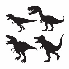Powerful T Rex Dinosaur Silhouettes Sharp Black Shapes Against White Bold Outline Illustrations