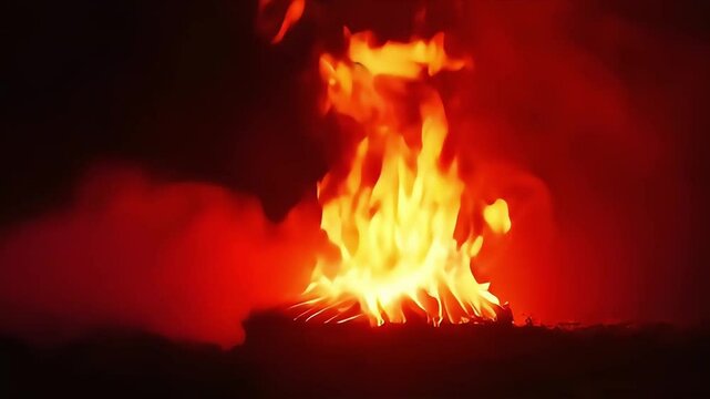Fire Burning Brightly Against Dark Background in Warm Orange Glow