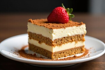 Individual portion of tiramisu, showcasing its texture and layers , sweet treat, isolated