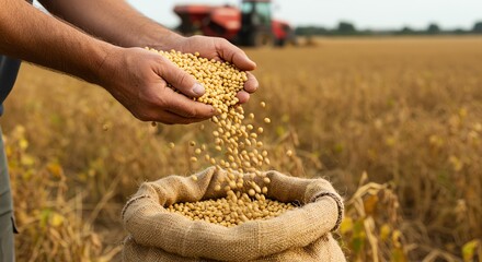 Soybeans Being Poured Into Bag on Farm