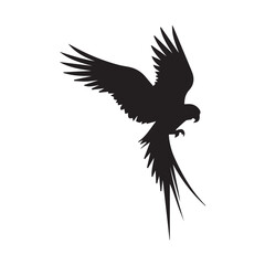 Fototapeta premium Flying Parrot Silhouette Vector Isolated Bird in Flight with Spread Wings on White Background