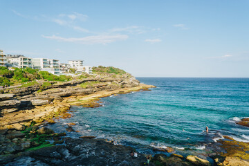 Frog Rock Point on the houses on the Coogee to Bondi walk, Sydney, NSW, Australia