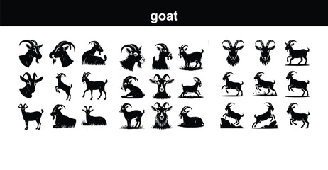 Goat Silhouette Set | Farm Animal Icon Collection Goat Icons Bundle | Livestock, Mountain Goat Silhouettes