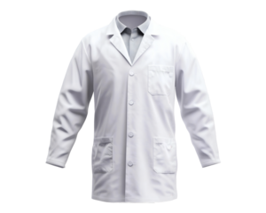 Classic white lab coat for medical and scientific professionals on transparent background