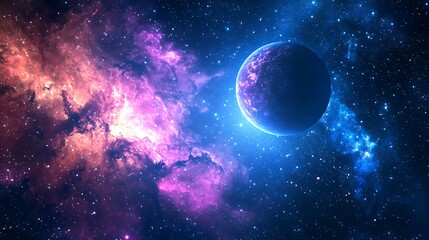 Planet in vibrant nebula.