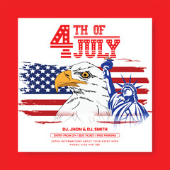 Social media post banner template for US independence day celebration square Banner, Fourth of July social media ads, web ads, sale discount flyer or poster with USA flag illustration background
