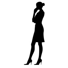 Business woman silhouette thinking and talking on transparent background  
