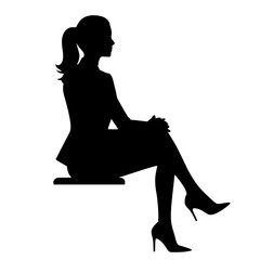 Businesswoman silhouette seated in elegant posture on transparent background  