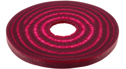 Single red beet root slice with concentric rings isolated on white