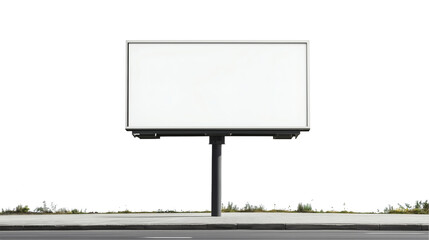 Large blank billboard mounted on black pole mockup on transparent background