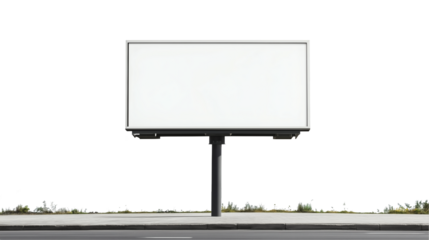 Large blank billboard mounted on black pole mockup on transparent background