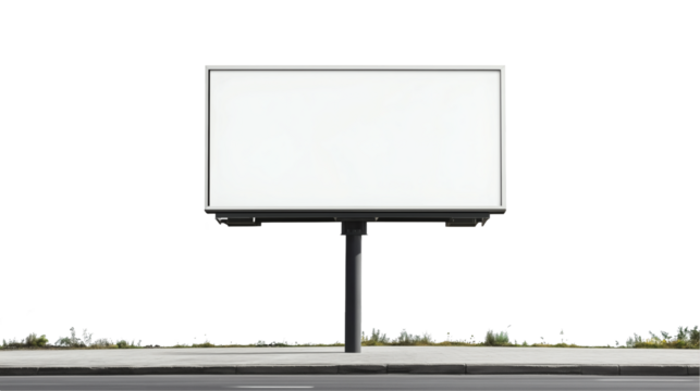 Large blank billboard mounted on black pole mockup on transparent background
