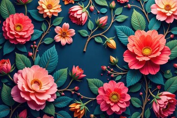 Intricate, flowing floral pattern Continuous, vibrant blooms seamlessly blend , floral design, summer, repeat pattern