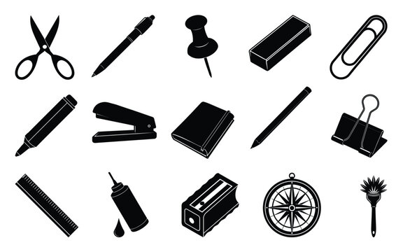 set of stationary tools on white background