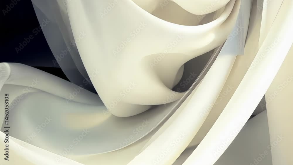 Poster exploring the elegant dance of flowing textures and shapes in a serene abstract setting at twilight'