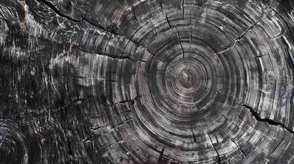 Fototapeta premium Close-up of a dark tree stump with visible rings and cracked, rough texture.