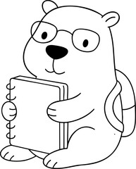 Cute capybara character with glasses holding notebook, ready for school adventures