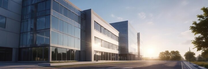 Office building with sleek and minimalist design on a sunny day, modern, finance, sun, minimalist