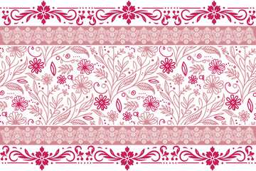 sketch embroidery artwork. border floral texture. seamless one line design. hand drawn textile pattern. outline botanical repeat. modern petal elements

