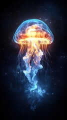 Ethereal Jellyfish Glowing in Deep Space Surrounded by Cosmic Nebula and Stars