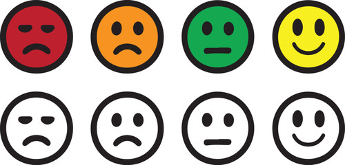 Rating with smiley faces showing different emotion icon vector illustration on a white background 