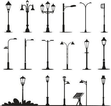 collection of Street lamp post silhouette vector illustration isolate on white background