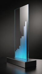 Award trophy designed to symbolize growth and achievement with a sleek glass structure on a dark background