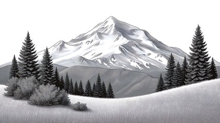 Majestic Snowy Mountain Peak with Winter Wonderland.